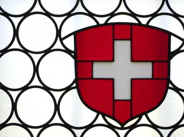 A window in the Swiss Nationality Room.